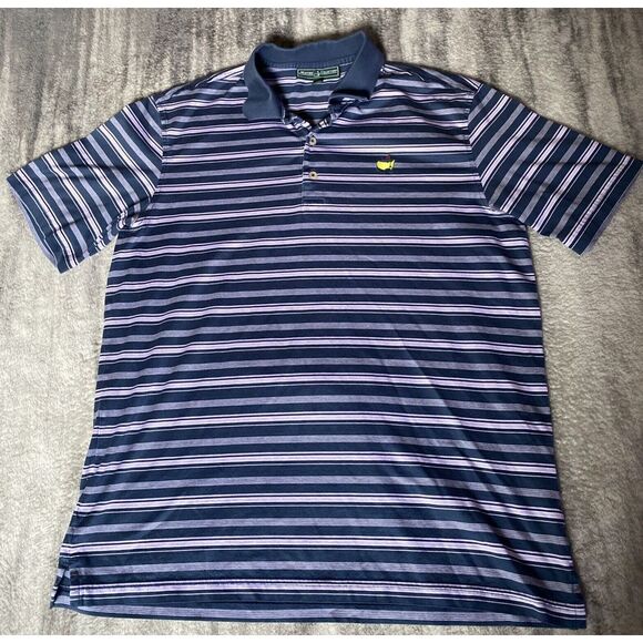 Masters Collection Polo Men Medium Blue Purple Striped Short Sleeve Golf‎ Shirt - Picture 1 of 6